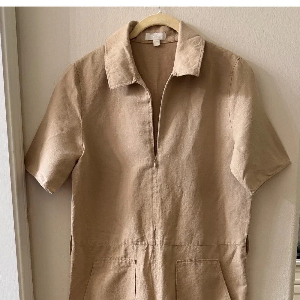 COS Utility Jumpsuit Women's US 6 8 Beige Cotton Linen Blend Minimalist